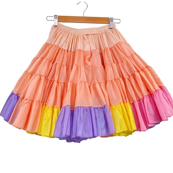 VTG Pastel rainbow square Dance crinoline skirt size small med peach 90s - Picture 2 of 9
